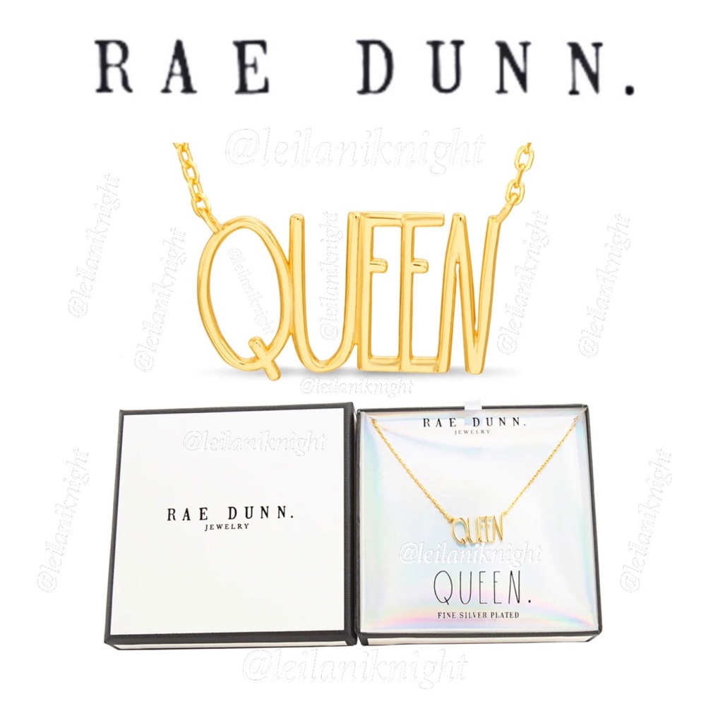 Rae Dunn 14KGP Brass “QUEEN” Station Necklace